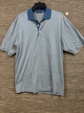 Marbas Polo Shirt Mens Large Blue Stripe Filo Di Scozia Italy Cotton Knit